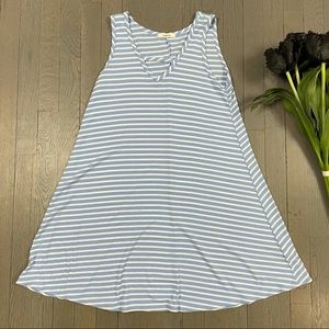 Twenty Ten V-Neck Striped Blue Ribbed A-Line Dress